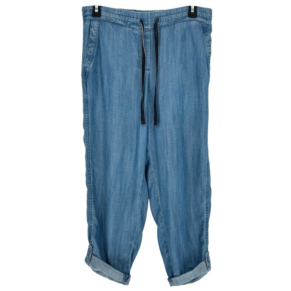 Talbots Womens 6P Blue Tencel Lyocell Drawstring Straight Leg Cropped Pants 6P